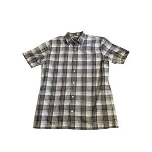 Van Heusen Dress Shirt Men's Sz M 15-15.5 Purple Plaid Short Sleeve Button Down